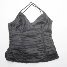 bebe Y2K Silk Blouse Size Large Black Satin Ruched Party Going Out Vtg 90s Top