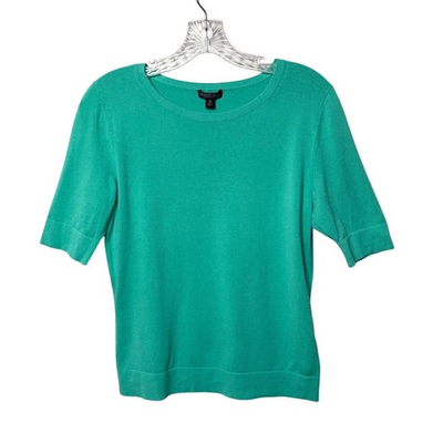 #ad New Lafayette 148 New York Petite Turquoise Knit Top Short Sleeves Womens Medium $39.00