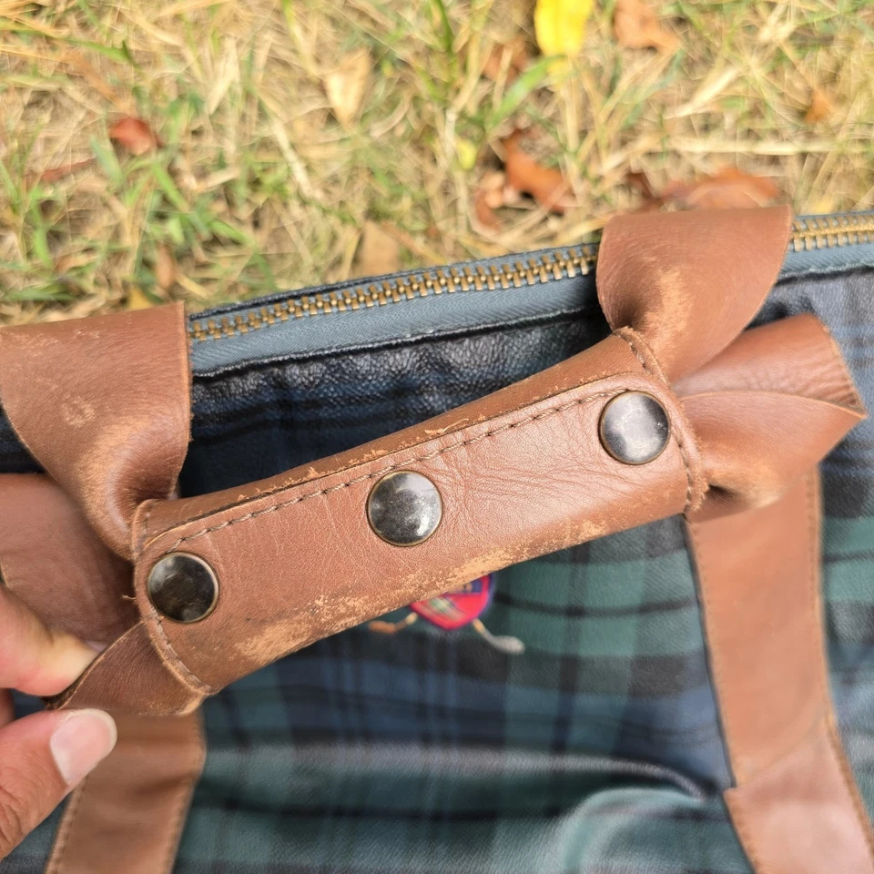 Bolsa de viaje deportiva de golf vintage Polo Ralph Lauren Belding estuche cuero tartán EE. UU. Foto 3 de 4