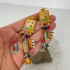 Vtg 80s Artisan Earrings Dangle Handmade Jewelry Lunch at the Ritz LATR Style