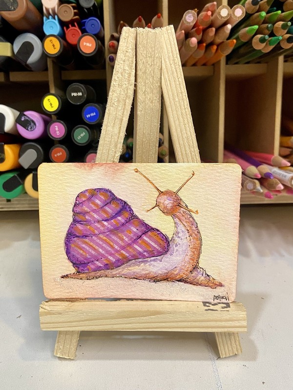 Aceo Original Painting Watercolor Slug 2.5 x 3.5 Melissa Stagi