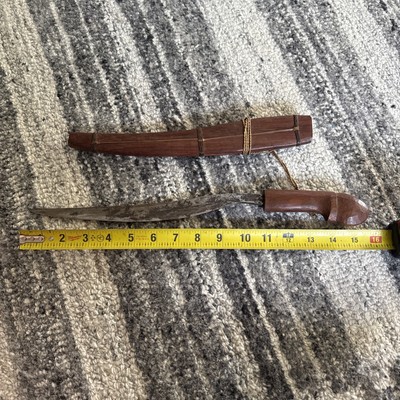 Vintage Dagger Hand Carved Wood Knife With Sheath