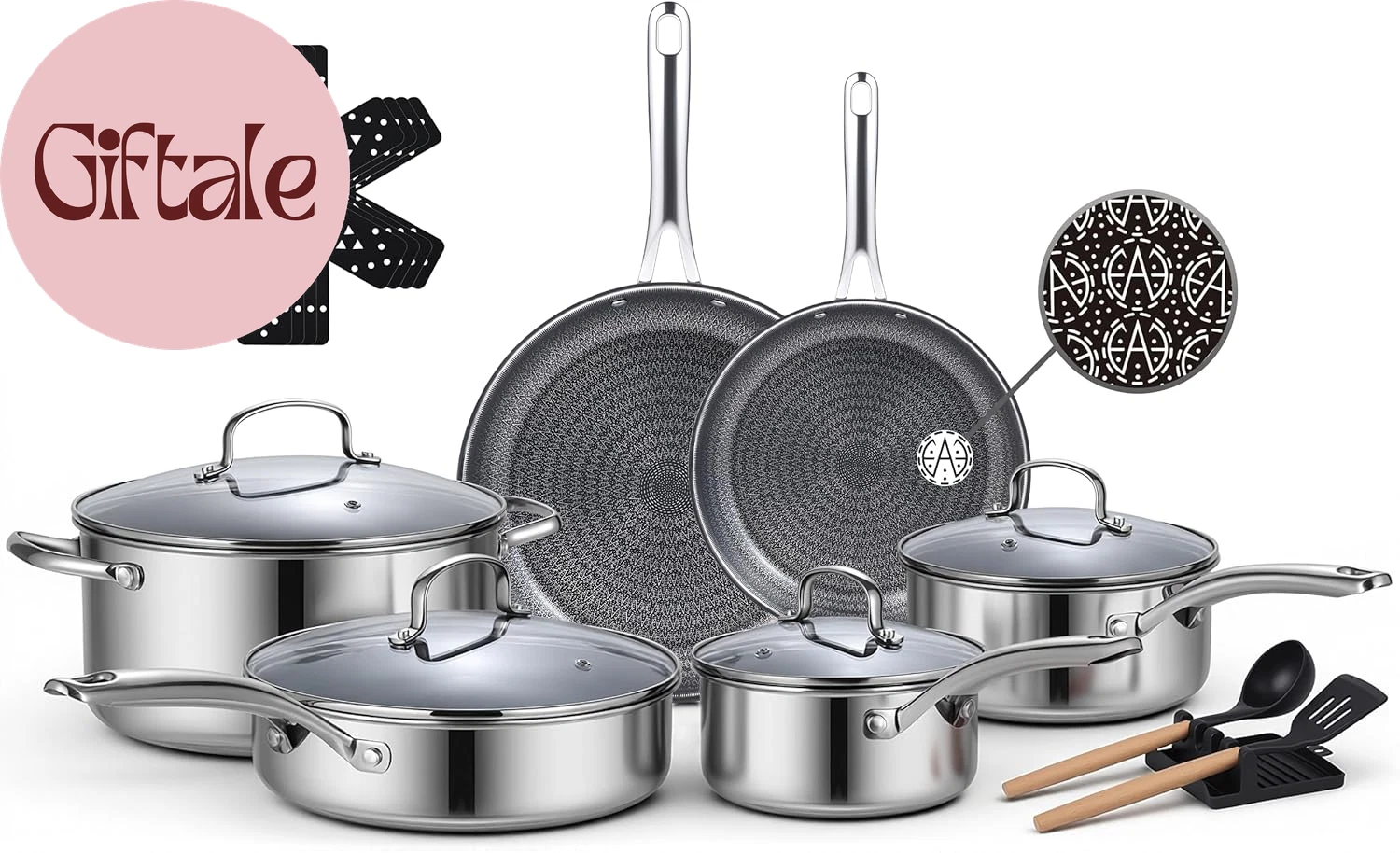 17 Pcs Nonstick Stainless Steel Cookware Set, Hybrid Stainless Steel Pots and Pa
Opens in a new wind