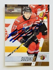 Nick Suzuki Canadiens Autographed Owen Sound 2017-18 UD CHL Hockey Card #84 COA