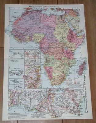 1937 VINTAGE MAP OF AFRICA COLONIES TANGANYIKA EGYPT ITALIAN ABYSSINIA ETHIOPIA