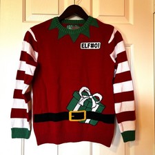 Elf Number One Ugly Christmas Sweater Unisex Youth Size 16 Red White Green