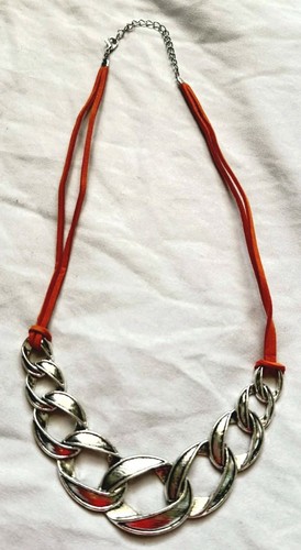 Silber Grob Glieder Halskette Orange Wildleder Kordel Kühn Latz Boho Southwestern NEU  - Bild 7 von 7