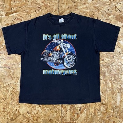 Vintage Y2K It's All About Motorcycles Flame Biker Black Shirt Size XL