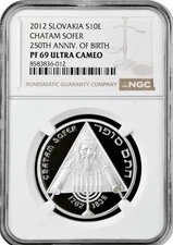 Slovakia 10 euro 2012, NGC PF69 UC, "250th Anniv. - Birth of Chatam Sofer"