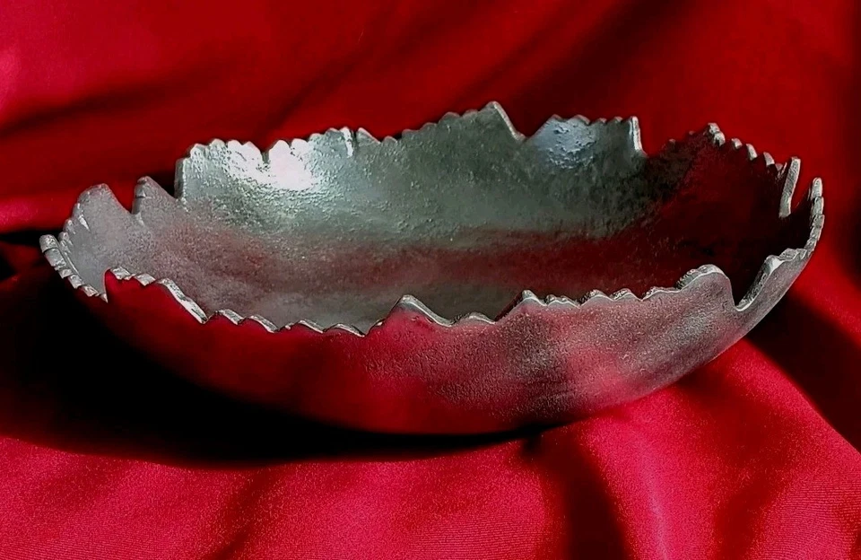 Howard Elliott Torn Edge silver aluminum decorative bowl 12 X 3 " Art Deco - Image 2 of 4