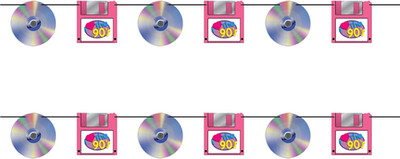 CD & Floppy Disk Streamers   2 Pack Hanging 90S Theme Garland Decorations with B