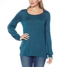 Antthony Women Bishop Sleeve Sweater Size 3X Peacock Blue Square Neck Office New