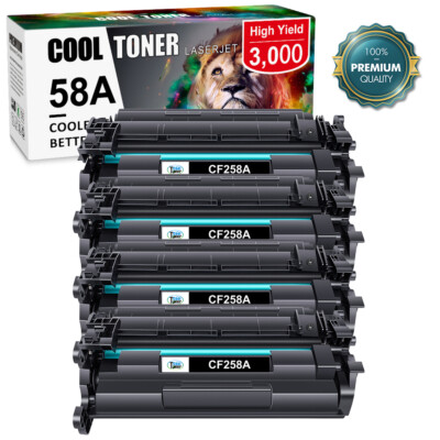 4PK CF258A 58A Toner Cartridge for HP LaserJet Pro M404dn MFP M428fdw No Chip