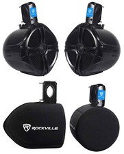  2 Rockville RWB80B 8" Black 600 Watt Marine Wakeboard Tower Speakers Covers