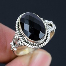 Faceted Black Onyx Gemstone Solid 925 Sterling Silver Ring Woman Jewelry LS-30