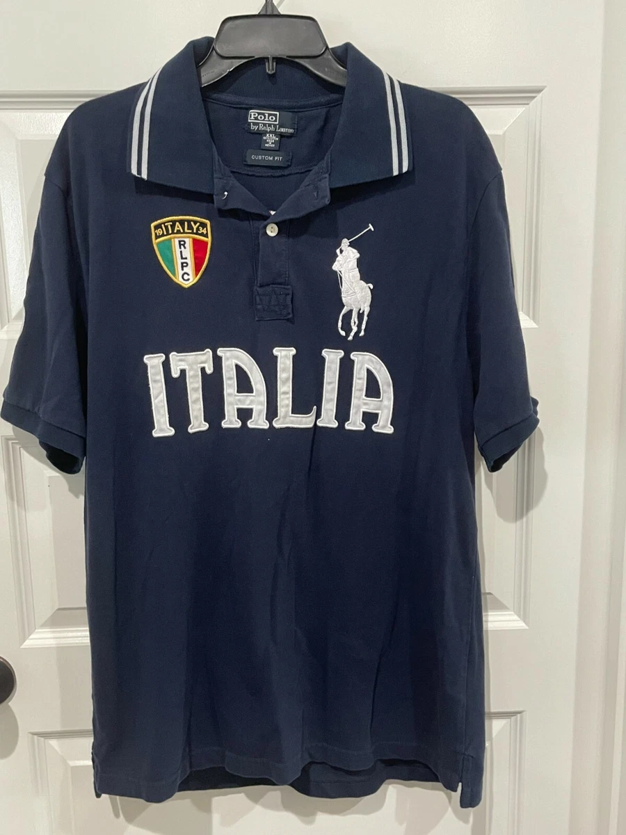 Vintage Polo Ralph Lauren Big Pony ITALY Spellout Polo Shirt XXL Y2K 19 Blue