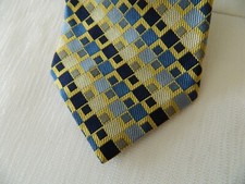 TOMMY HILFIGER Silk Tie Blue  Yellow Geometric Pattern Made In England