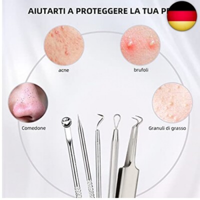Mitesserentferner Set Aus Edelstahl – 7-teilig, Mit Ledertasche, Für Pickel & Blackheads