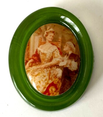 Große antike romantische Retro Brosche Kunststoff oder Bakelit OVAL 5,8cm