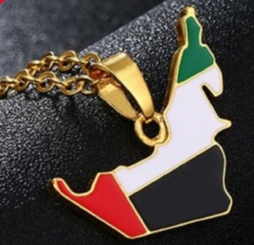 United Arab Emirates Flag Map Necklace Pendant 45cm Chain UAE Country Emirian - Picture 1 of 7