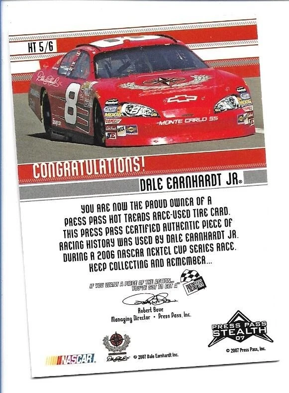 2007 Press Pass Stealth Dale Earnhard Jr Hot Treads Race-Used Tire Relic #HT 5 - Image 2 of 2