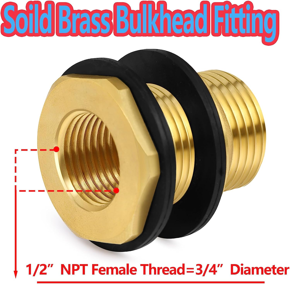 Ceseso 1/2" Female NPT to 3/4" Male GHT Garden Hose Bulkhead Fitting