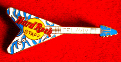 HRC Hard Rock Cafe Tel Aviv Staff Blue White Flying V Guitar Made By Zechovoy