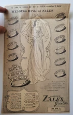 Zale's Jewelers Wedding Rings Newspaper Ad Dallas TX 1948 Original ~7.5x12"