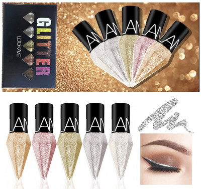 Glitter Liquid Eyeliner Colorful Set,5 Colors Metallic Shimmer White