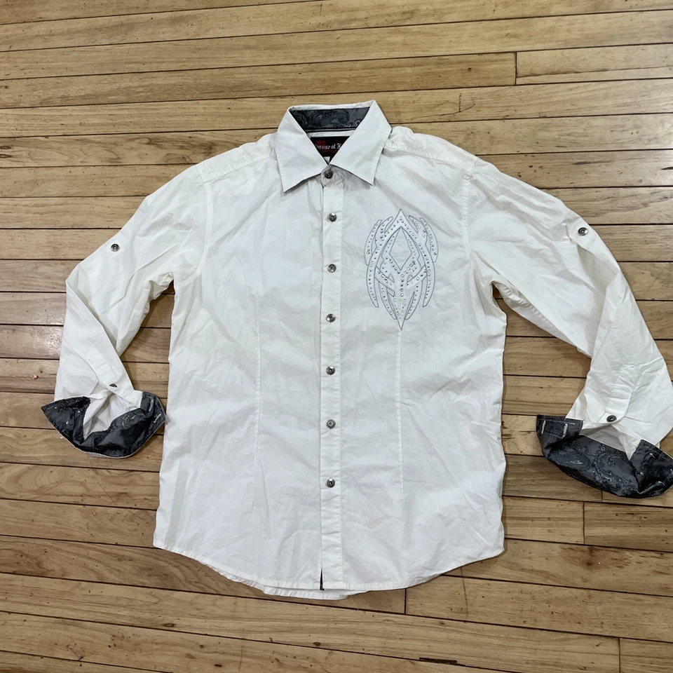 Camisa HOUSE OF LORDS Hombres M Grunge Y2k CyberGoth Punk Rock Cresta Diamante Blanca M Foto 3 de 4