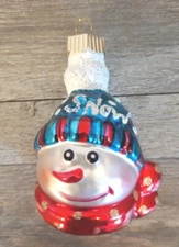 Christopher Radko Snowman Head With A Scarf And Hat Christmas Ornament