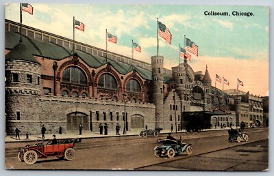 Coliseum Chicago Illinois Wabash Avenue Posted 1925 Danville IL Old Car Postcard