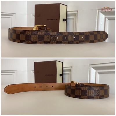 Authentic Louis Vuitton Brown Damier Ebene Riveted Gold Buckle