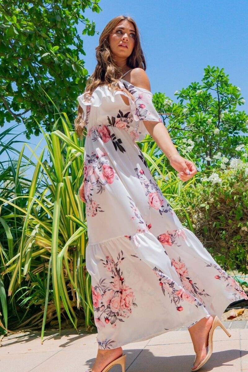 boho maxi dress with short sleeves Womens Summer Boho Floral Maxi Dress Short Sleeve Casual Party Beach  Sundress