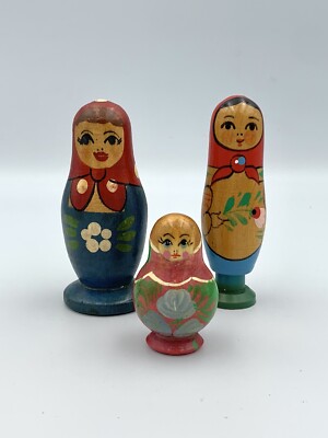 Matroschka Holz UdSSR Vintage verschachtelte Puppen 3 Stück handbemalt