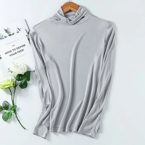 Damen Hochkragen Flor Kragen Top T-Shirt Maulbeerseide Unterteil Shirt Schildkröte - Bild 23 von 29