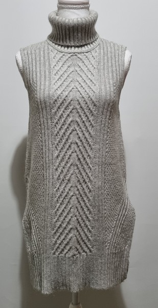 Portmans Long Turtleneck Knit Vest Jumper (S) Roll Neck Grey Marle Sleeveless
