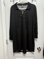 Cal Style Shirt Dress Women’s L Black Lace Up Long Sleeve Neutral Classic NWT