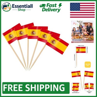 Durable Double-Sided Spain Flag Toothpicks - 100 Piece Set for All Occasions
