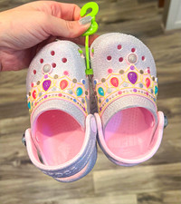Crocs Girls Glitter Princess Clog Slip-On Silver Pink Multicolor Size C6