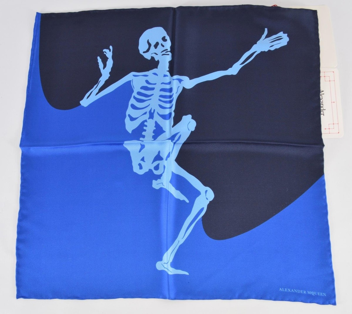 New Alexander McQueen 521498 Blue Black DANCING SKELETON Silk