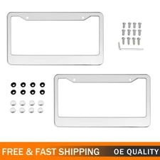 2PCS Stainless Steel License Plate Frame Chrome Metal Tag Cover with Screw Caps