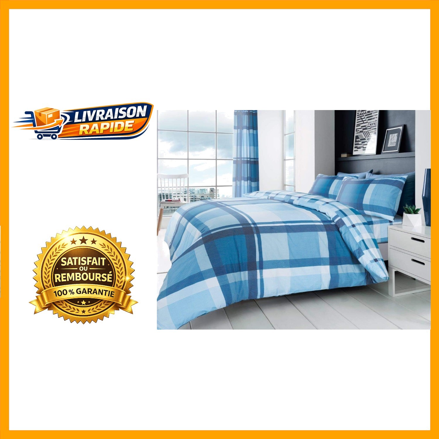 Parure de lit 230x220 cm抗褪色 polycoton à carreaux pour linge de lit durable