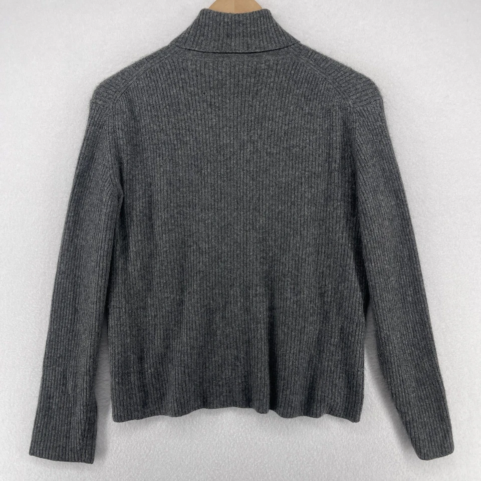 SAKS FIFTH AVENUE Sweater Womens L 100% Cashmere Turtleneck Ribbed Pullover Gray - Image 3 of 4