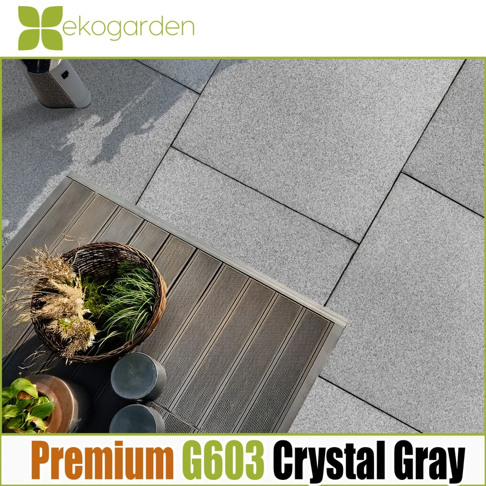 Terrassenplatte Fliese Granit Platte Naturstein hellgrau geflammt 60x60x2cm - Bild 2 von 4