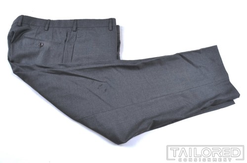INCOTEX Solid Gray 100% Wool Mens Flat Front Luxury Dress Pants Trousers - 38