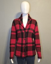 Chaps Buffalo Plaid Red & Black Cardigan Sweater Cozy Outdoor Classic Sz S