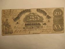 1861 Confederate States of America $20 Note, obsolete note