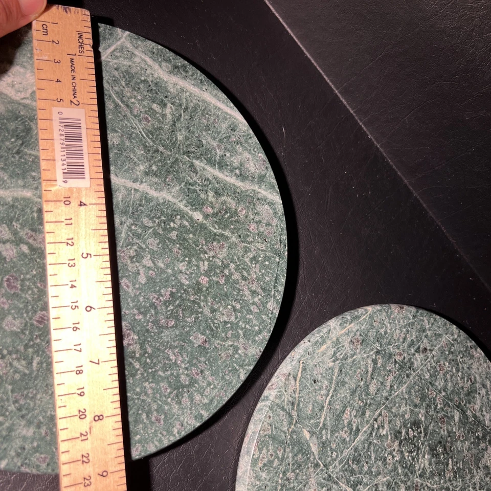 "Juego de 2 platos redondos de piedra vintage de mármol verde - bandejas decorativas para servir de 9""" Foto 4 de 4