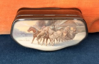 Antique Russian Lacquered Box Passengers Troika Illegibly Signed